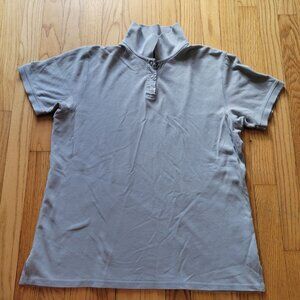 Eddie Bauer Women's Medium Gray Cotton Button-Up Mock Neck Short Sleeve Shirt